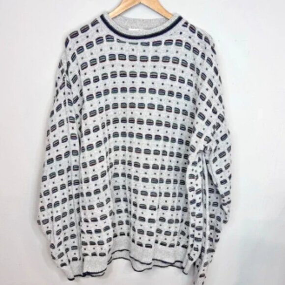 VTG Bill Blass Gray Sweater Mens 2XLT Green Red Blue Waffle Knit USA Made Preppy - Picture 1 of 8